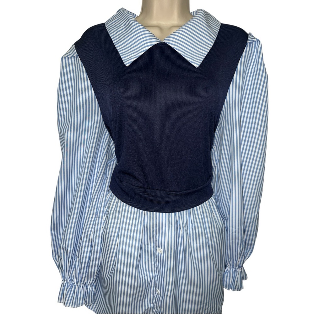 SHEIN Blue and White Striped Shirt